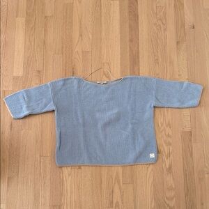 Casual Cotton Knit Sky Blue Women's Crew Neck Sweater 3/4 Sleeves